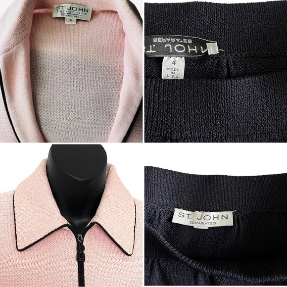 Two-Piece St. John Suit - Pale Pink and Black Jacket PLUS Black Skirt - Size 4 - Picture 2 of 16